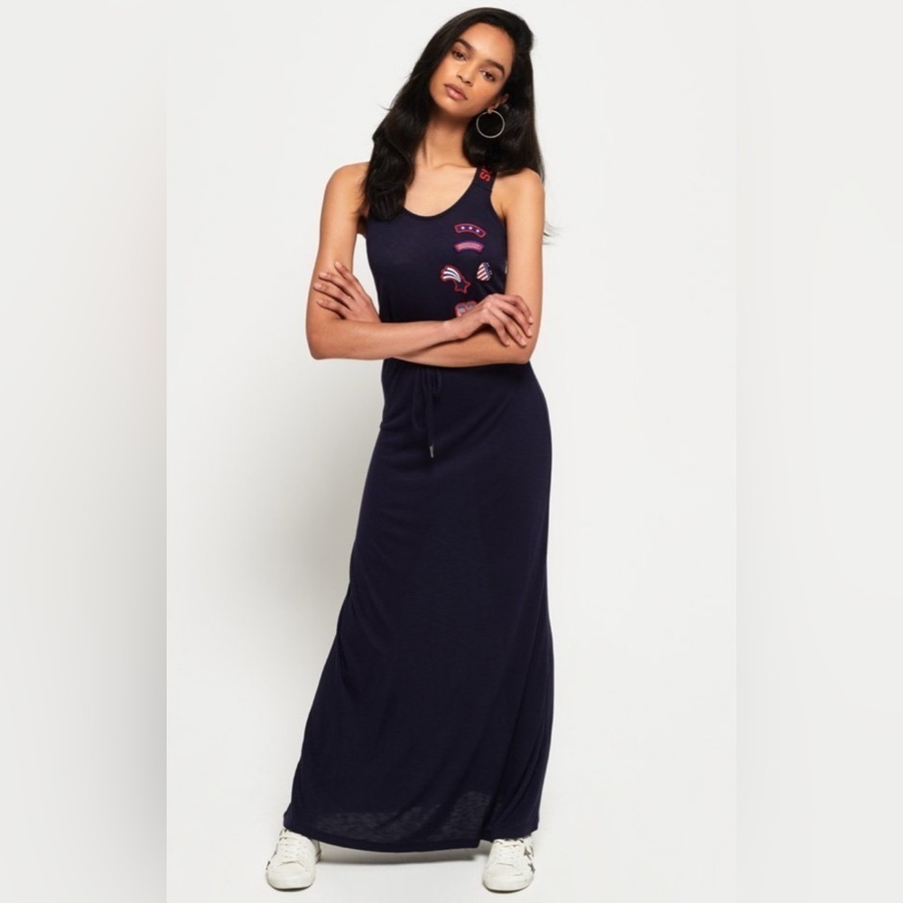Superdry Tri Color Strap Maxi Dress Eclipse Navy Size 4